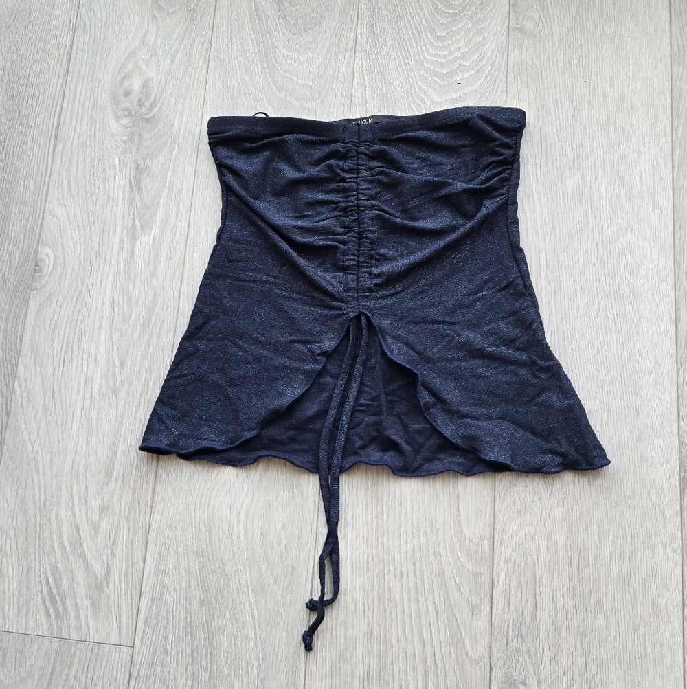 Strapless Navy Shimmery Drawstring Top